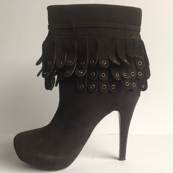 Mojo Moxy Suede Fringe Bootie 9M - Picture 4 of 8